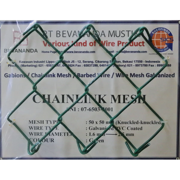 Chainlink Wire [BEVA Chainlink] 50mm x 50mm PVC Coated Hevy Galvanized Bwg 10 3.0mm